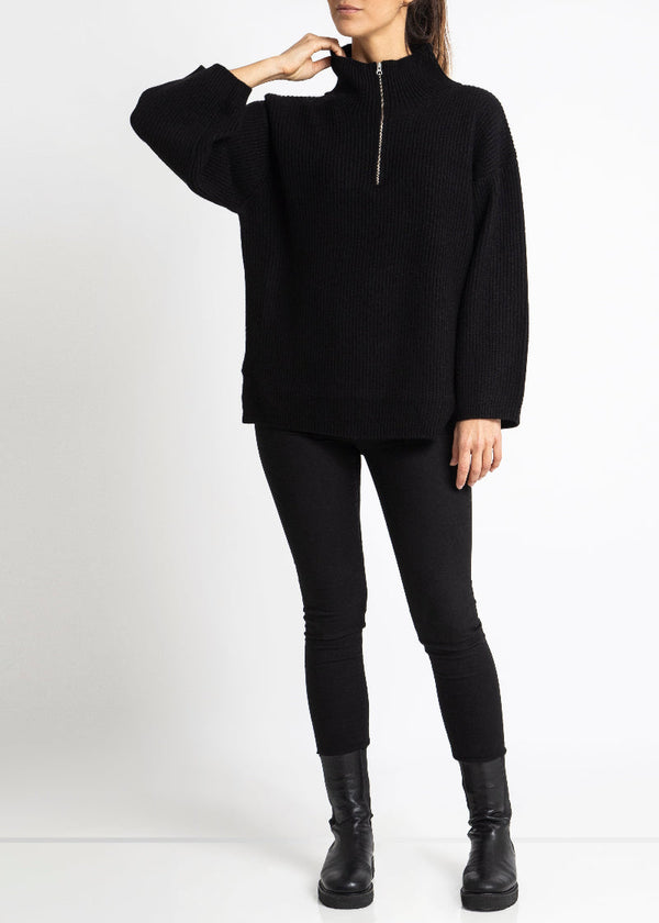 Sonya Hopkins 100% cashmere zip rib knit in black
