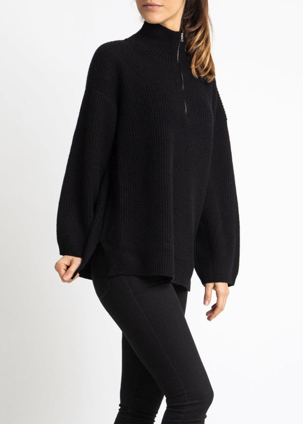 Sonya Hopkins 100% cashmere zip rib knit in black