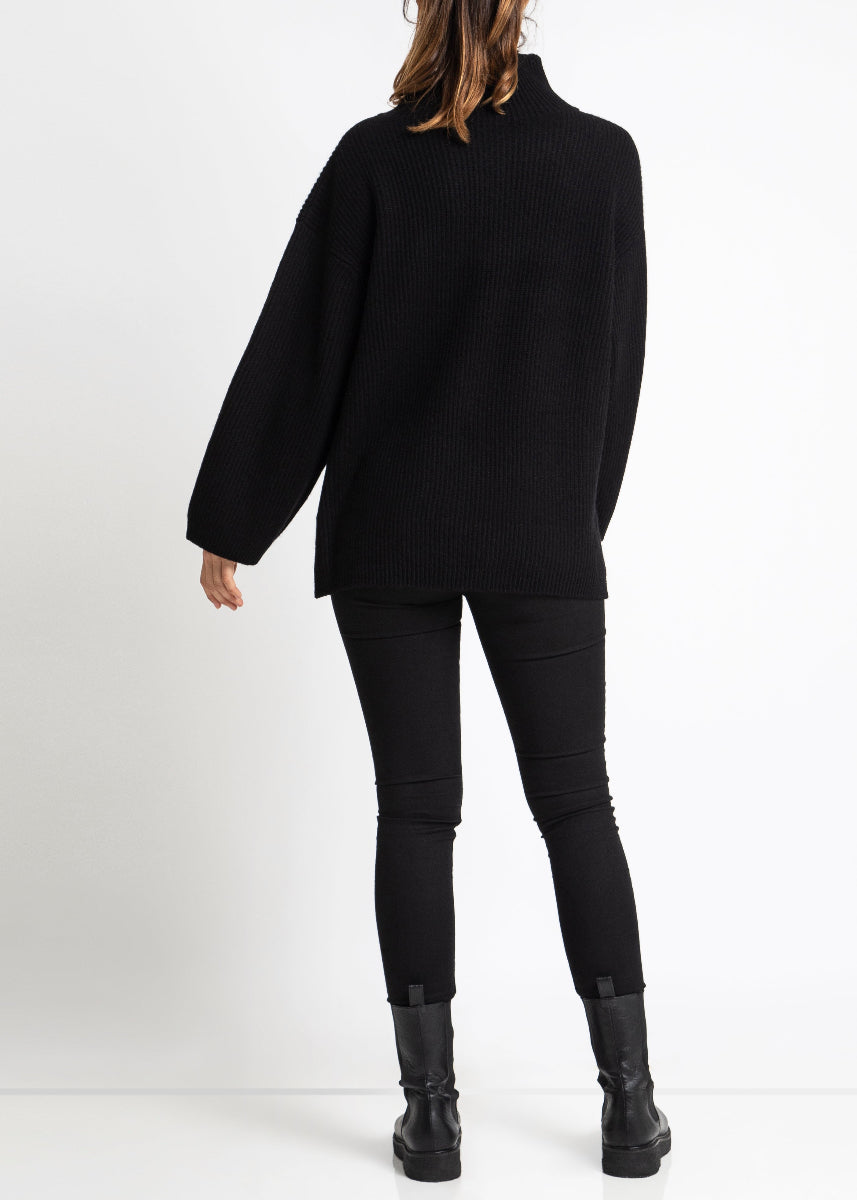 Sonya Hopkins 100% cashmere zip rib knit in black
