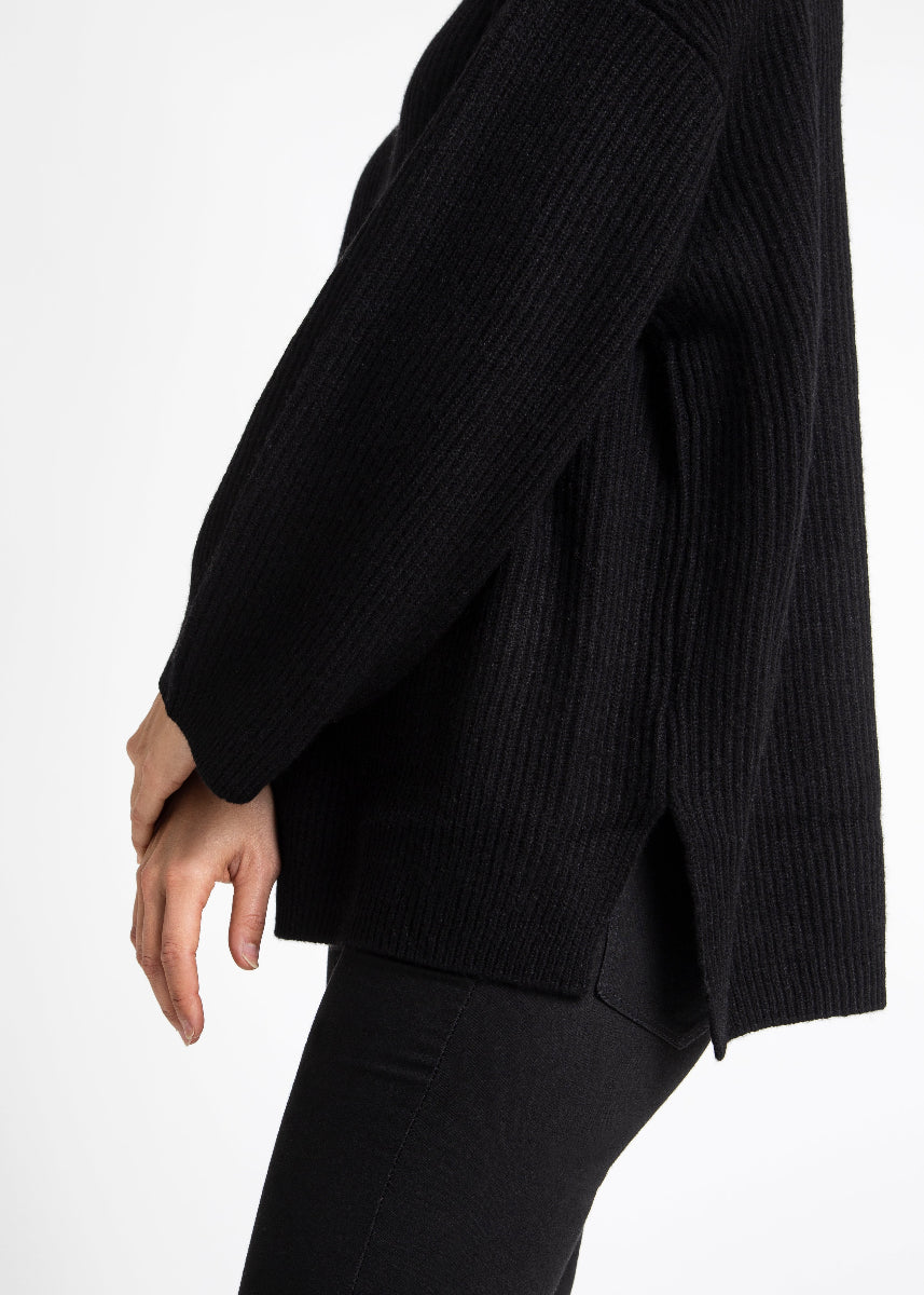 Sonya Hopkins 100% cashmere zip rib knit in black