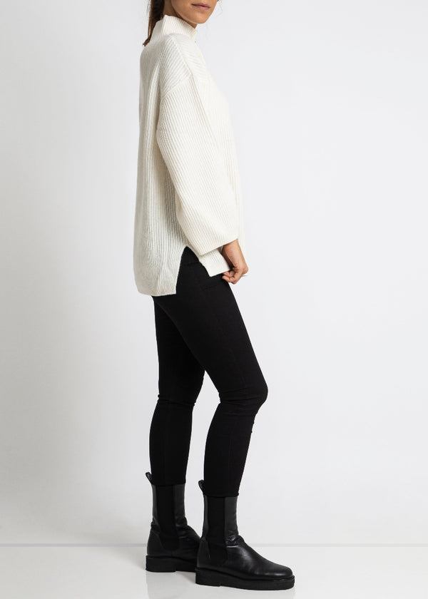 Sonya Hopkins 100% cashmere zip rib knit in winter white