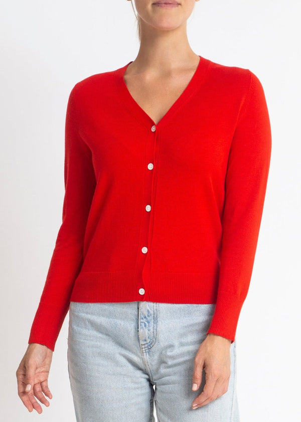 Sonya Hopkins 95% cotton 5% cashmere superfine v-neck cardigan in red