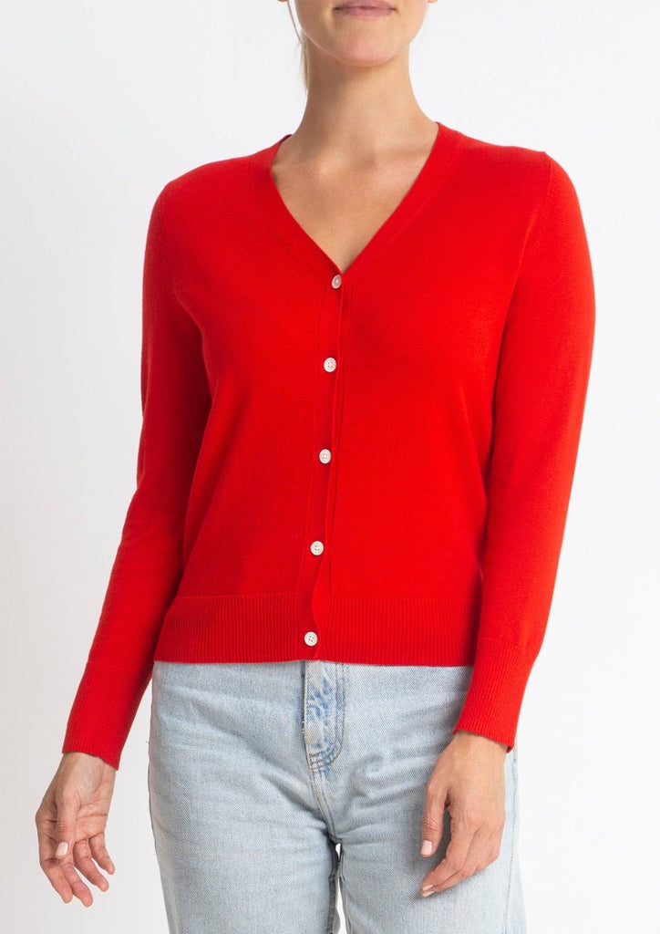 Sonya Hopkins 95% cotton 5% cashmere superfine v-neck cardigan in red