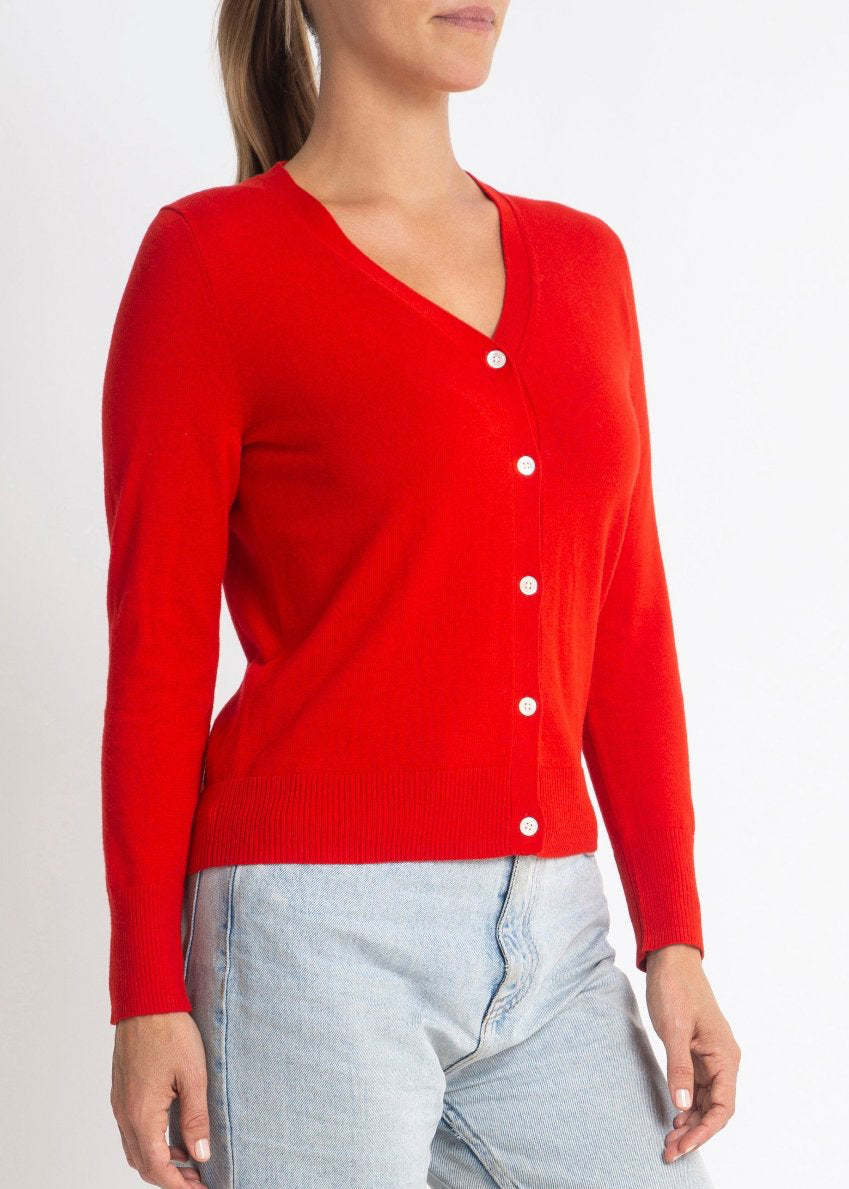 Sonya Hopkins 95% cotton 5% cashmere superfine v-neck cardigan in red