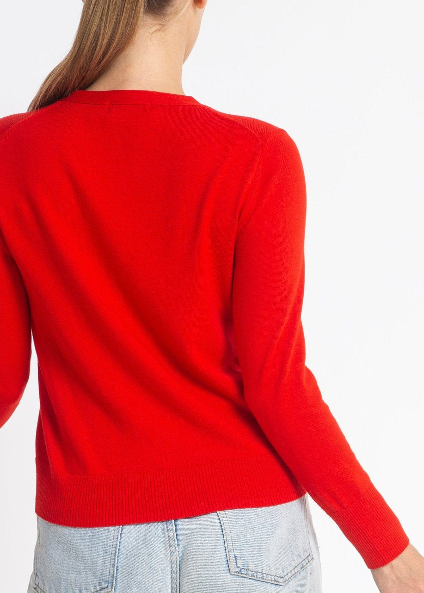 Sonya Hopkins 95% cotton 5% cashmere superfine v-neck cardigan in red