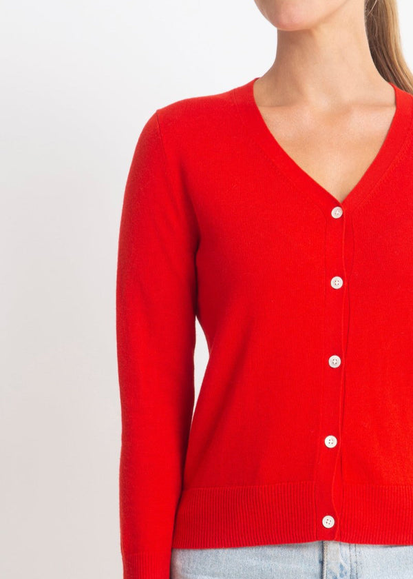 Sonya Hopkins 95% cotton 5% cashmere superfine v-neck cardigan in red
