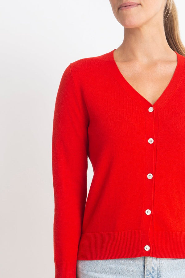 Sonya Hopkins 95% cotton 5% cashmere superfine v-neck cardigan in red