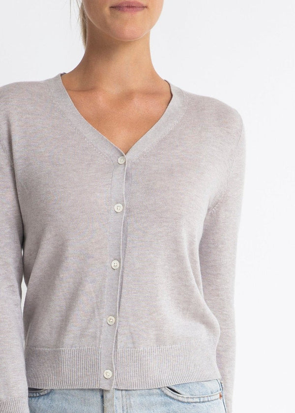 Sonya Hopkins 95% cotton 5% cashmere superfine v-neck cardigan in silver marle