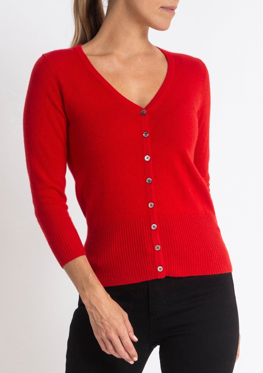 Sonya Hopkins 55% silk 45% cashmere v-neck cardigan in red