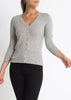 Sonya Hopkins 55% silk 45% cashmere v-neck cardigan in pale marle grey